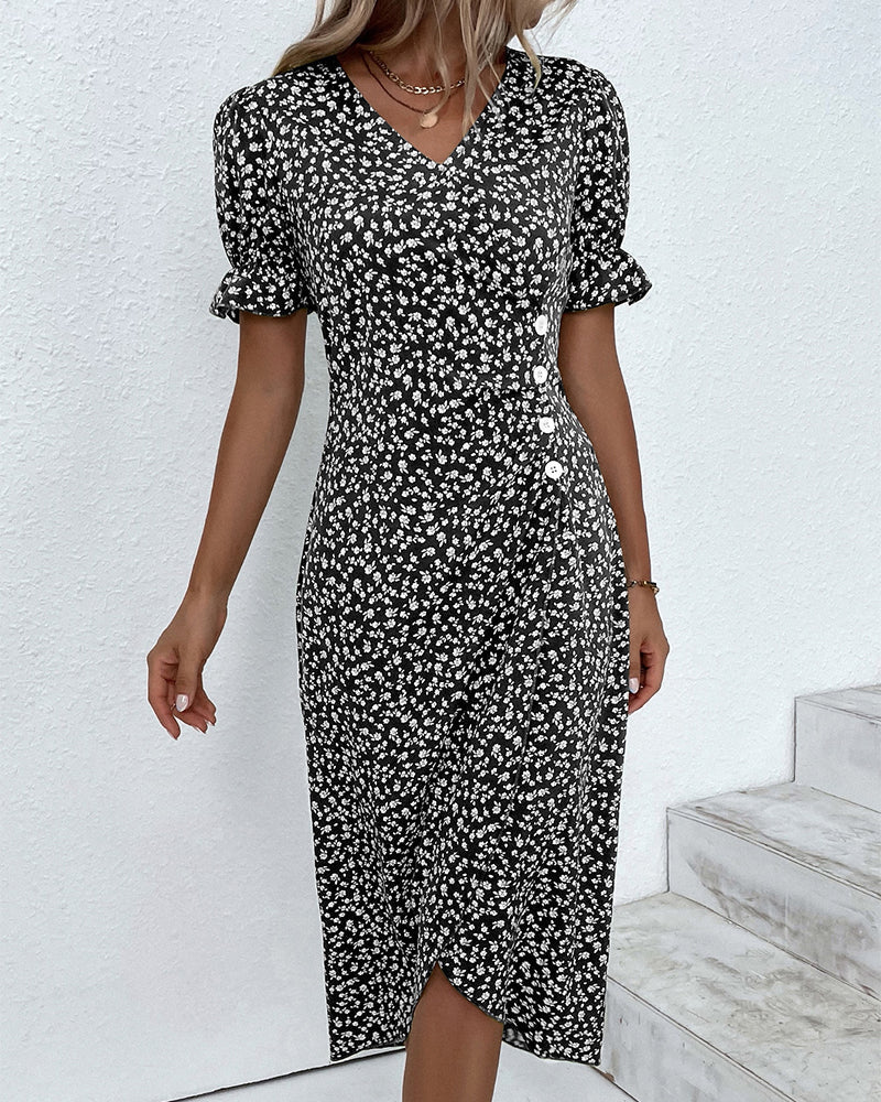 Tine - Short Sleeve Floral Print Dress