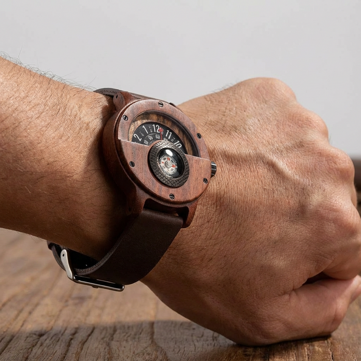 Krzysztof - Turntable Compass Dial Wooden Watch
