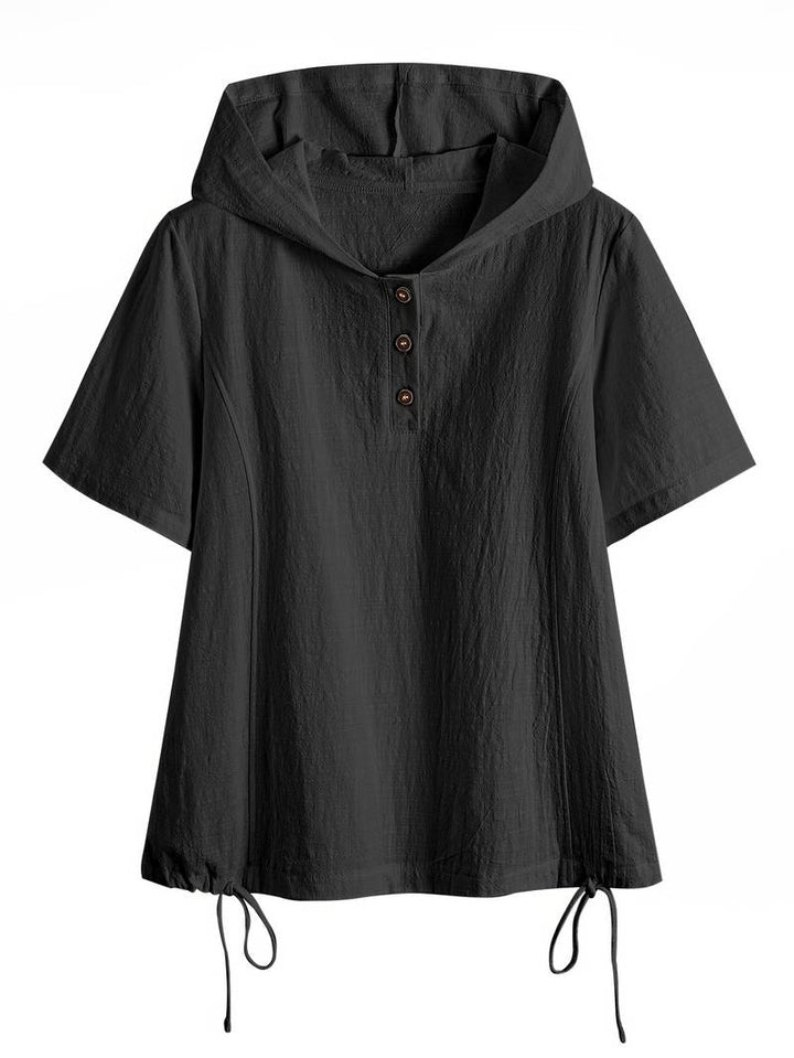 Dounia - Loose Short-Sleeved Hooded With Button