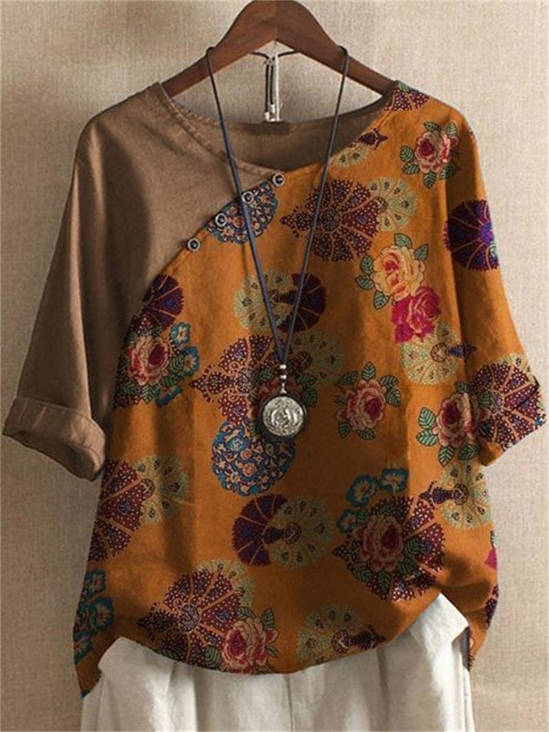 Hetty - Short Sleeve Button Down Floral T Shirt