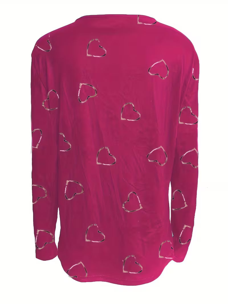 Romisha - Heart Print T-Shirt With Zipper