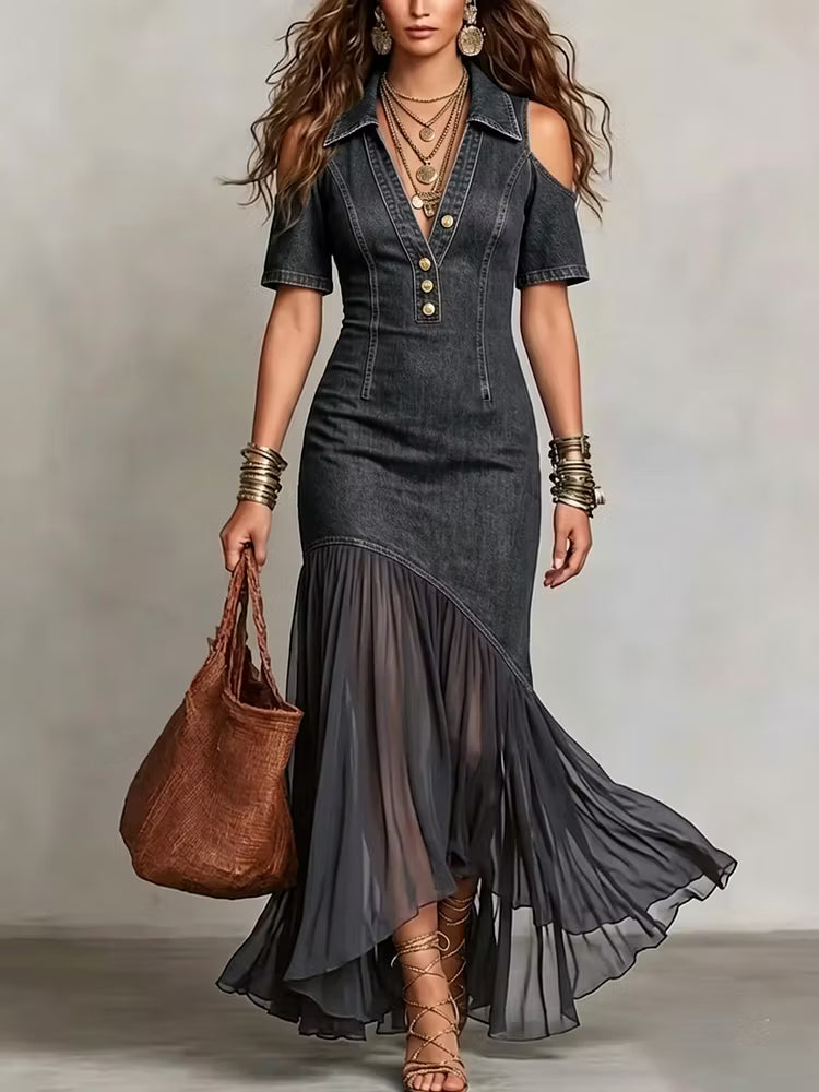 Presley - Denim Maxi Dress With Button Detail