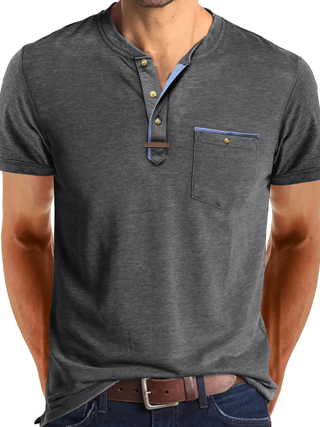 Saxon - Elegant Round Neck T Shirt With Pocket