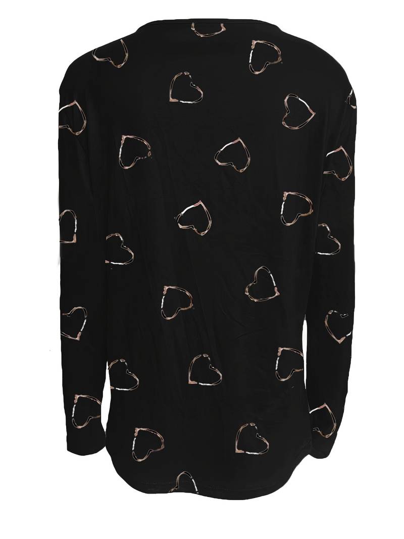 Romisha - Heart Print T-Shirt With Zipper
