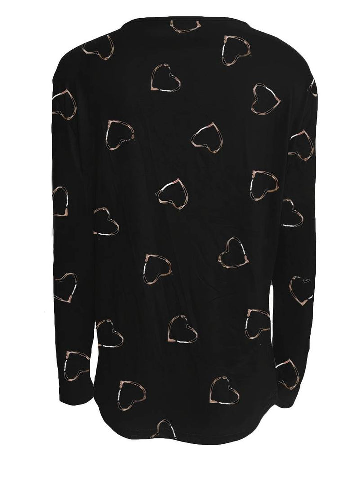 Romisha - Heart Print T-Shirt With Zipper