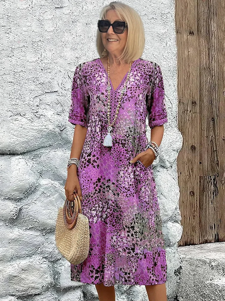 Kimano - Short Sleeve Mid-Calf Printed Dress