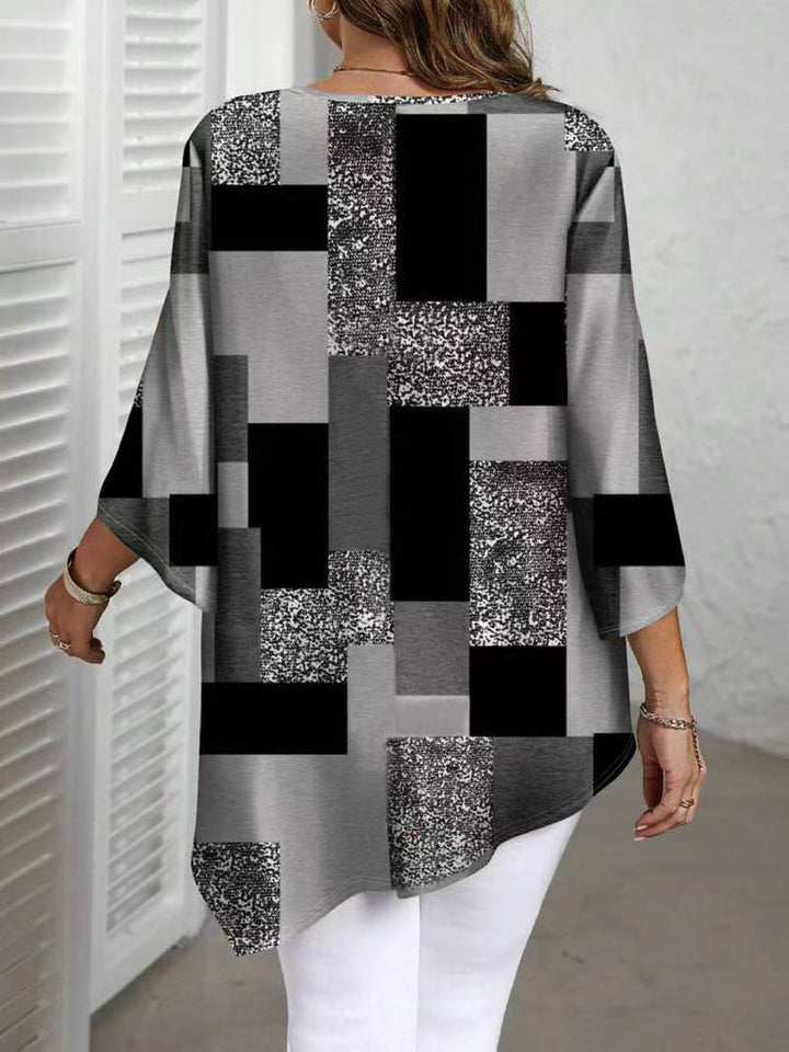 Nurit - Checkered Oversized Printed Blouse With Short Sleeve