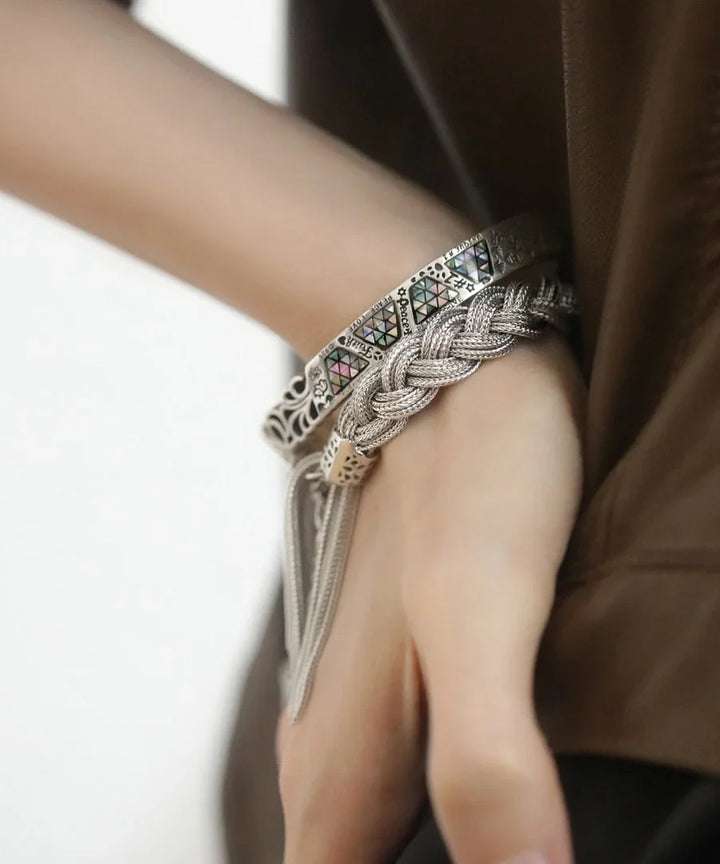 Mazie - Silk Silver Woven Charm Bracelet with Tassel
