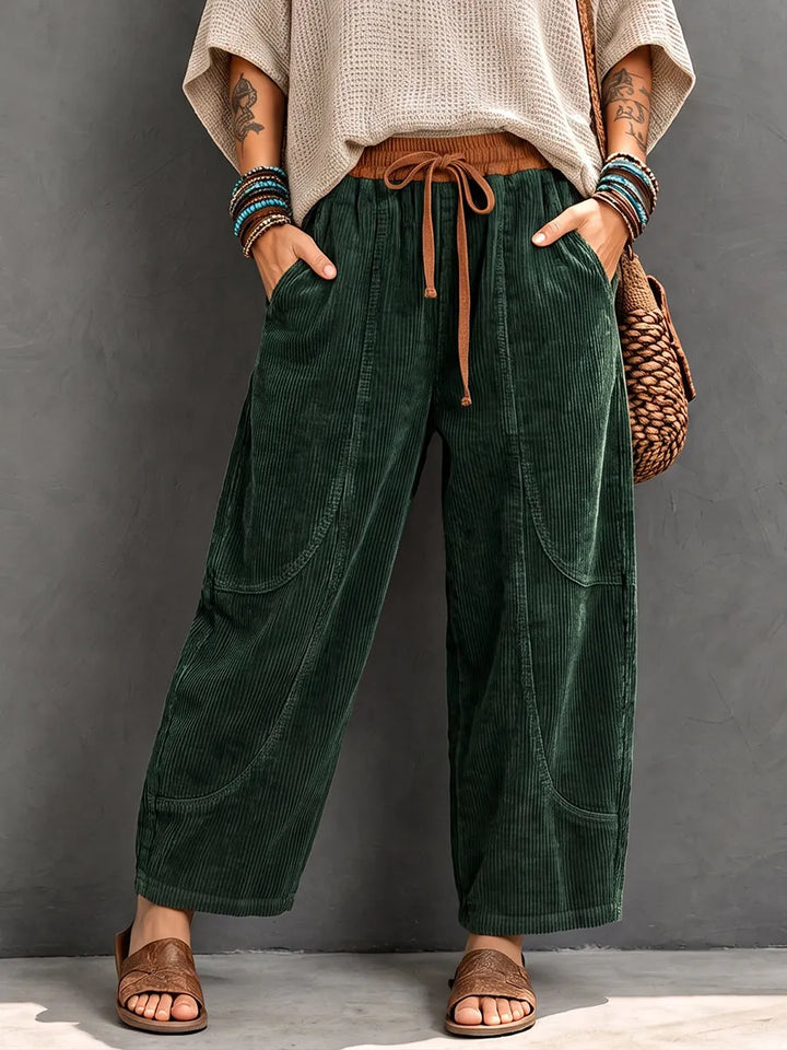 Neriisa - Casual Corduroy Pants With Elastic Waist