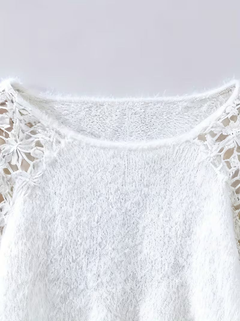 Dobrina - Hollow-Out Lace Off-Shoulder Sweater