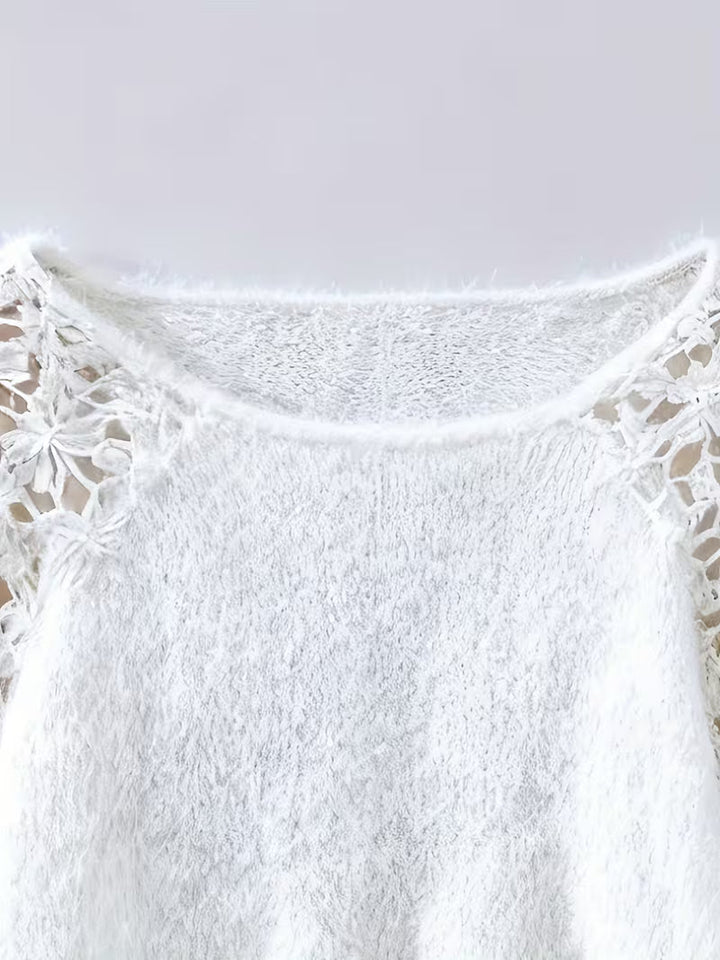 Dobrina - Hollow-Out Lace Off-Shoulder Sweater
