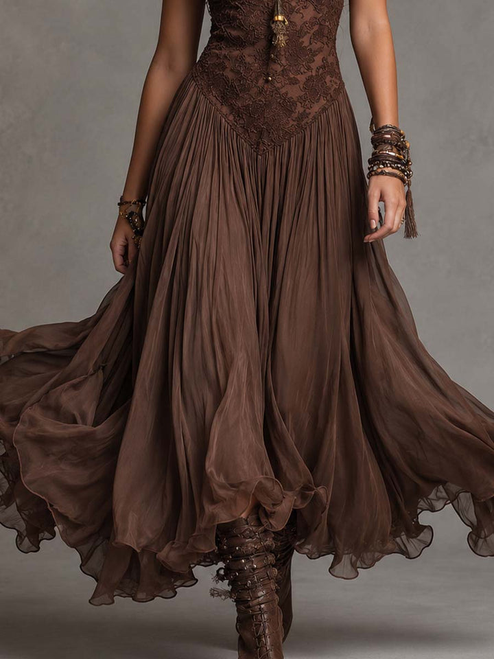 Serisha - Lace Bodice Flowing Maxi Dress