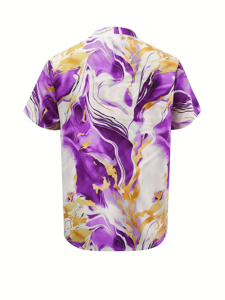 Maroula - Elegant Marble Print Short Sleeve Shirt