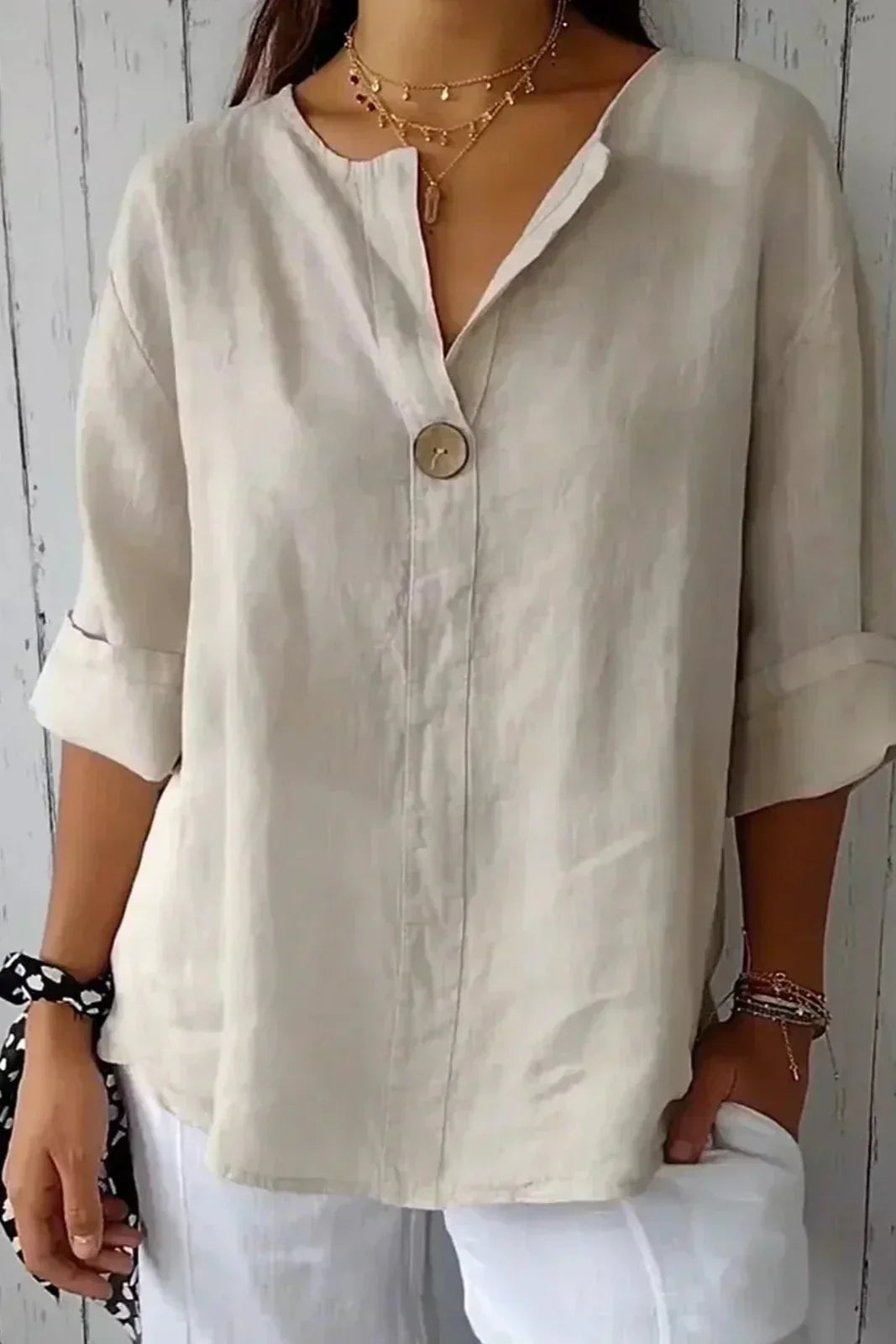 Chalina - Linen Blouse with V-Neck
