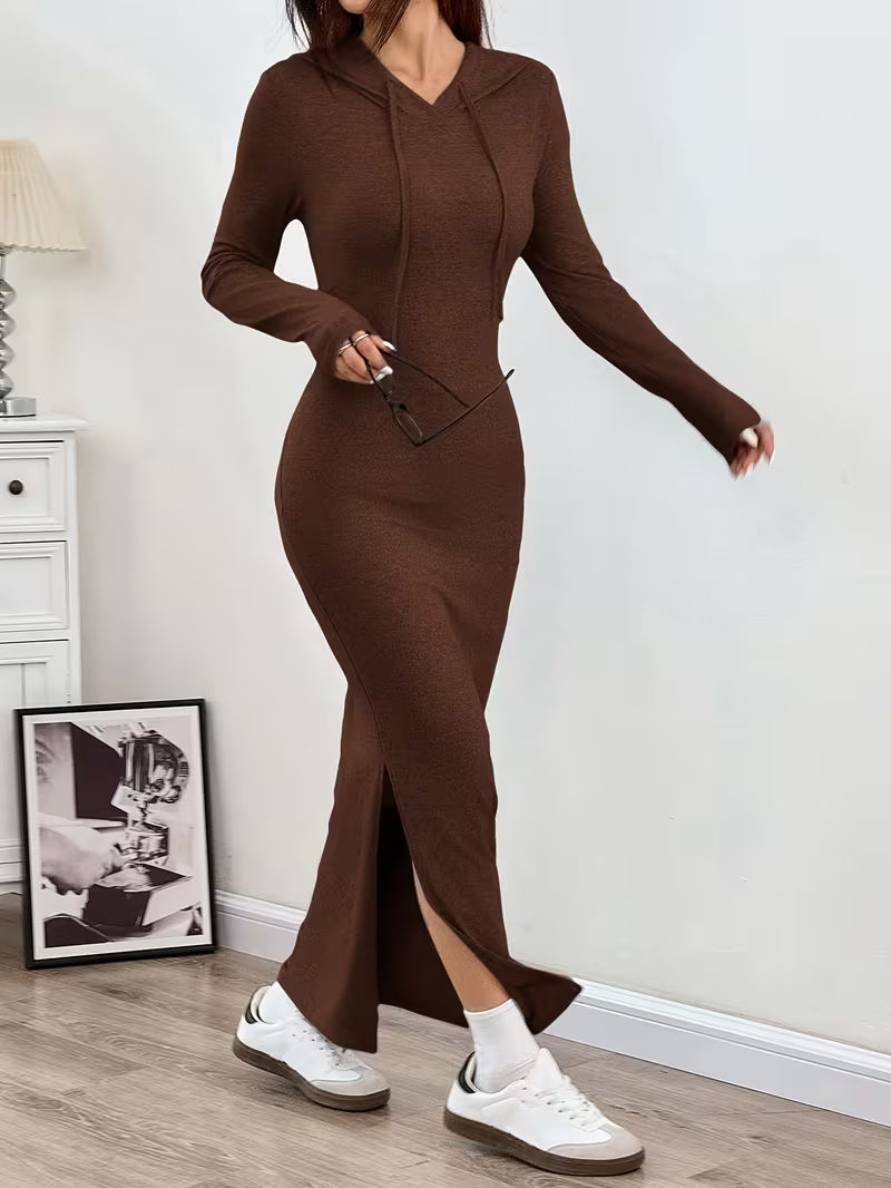 Valeia - Long Sleeve Maxi Dress With Hood
