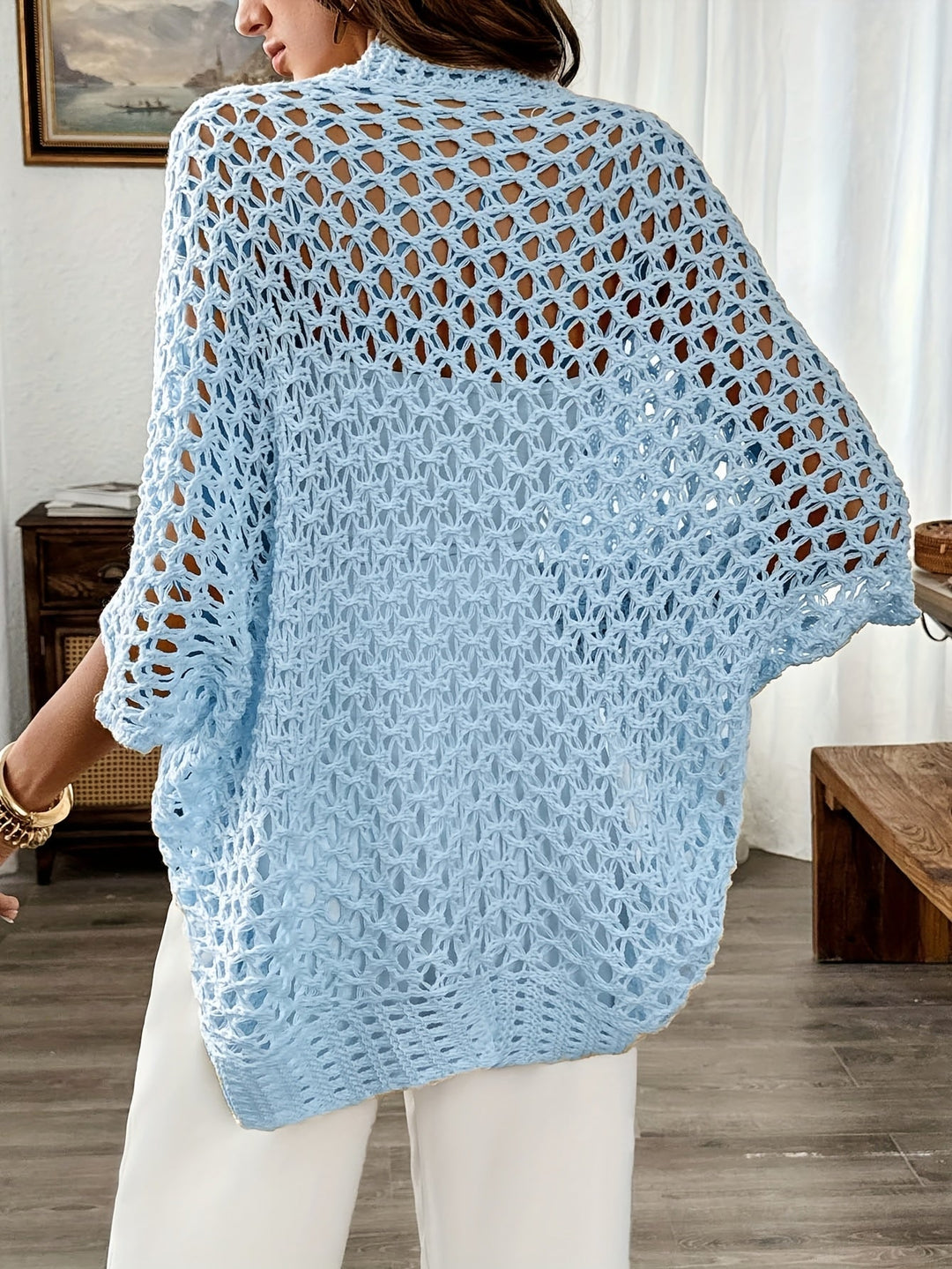 Etleva - Elegant Hollow Cardigan With Batwing Sleeves