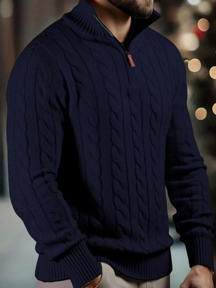 Vasyl - Cable Knitted Quarter Zipper Sweater