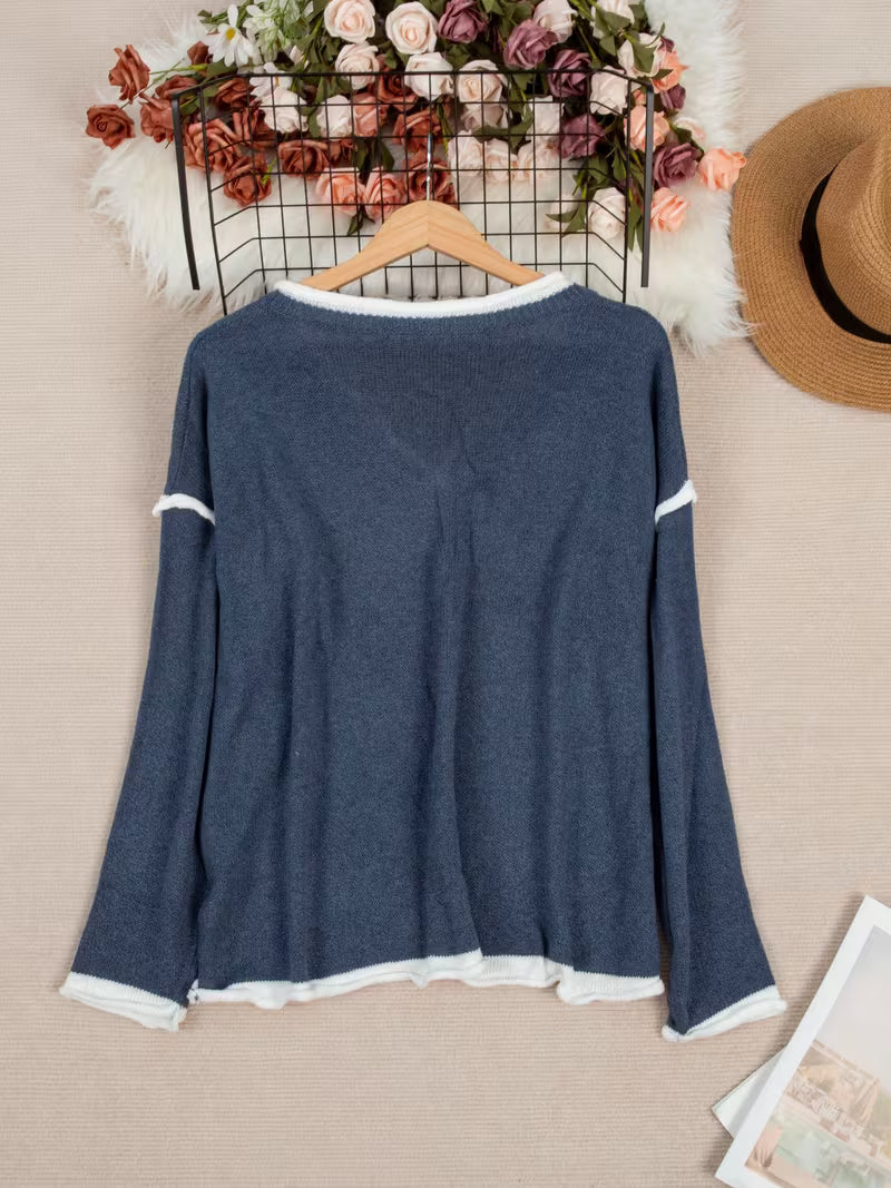Ginny - Casual Long Sleeve And V-Neck Sweater