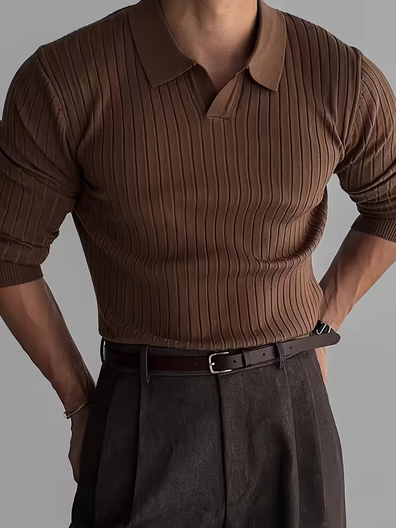 Laurian - Elegant Ribbed Knit Polo Sweater