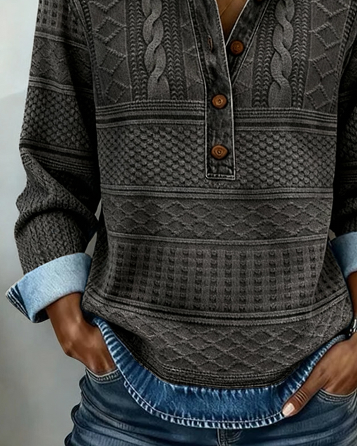Melkorka - Fashionable Half Button Lapel Sweatshirt