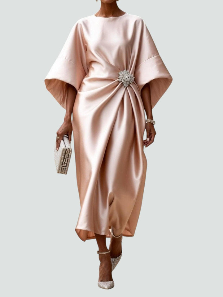 Noveine - Modern Satin Cape Sleeve Maxi Dress