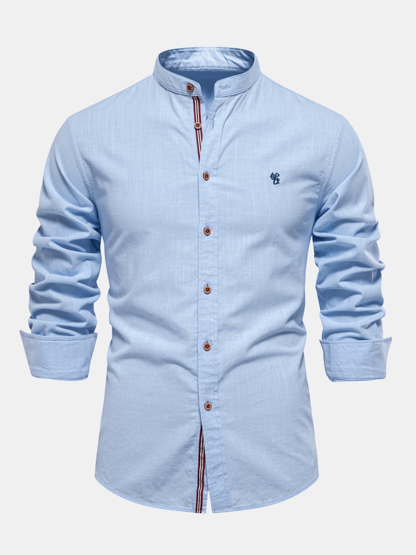 Mathias - Long Sleeve Linen Shirt With Stand Up Collar – Morin-Ottawa