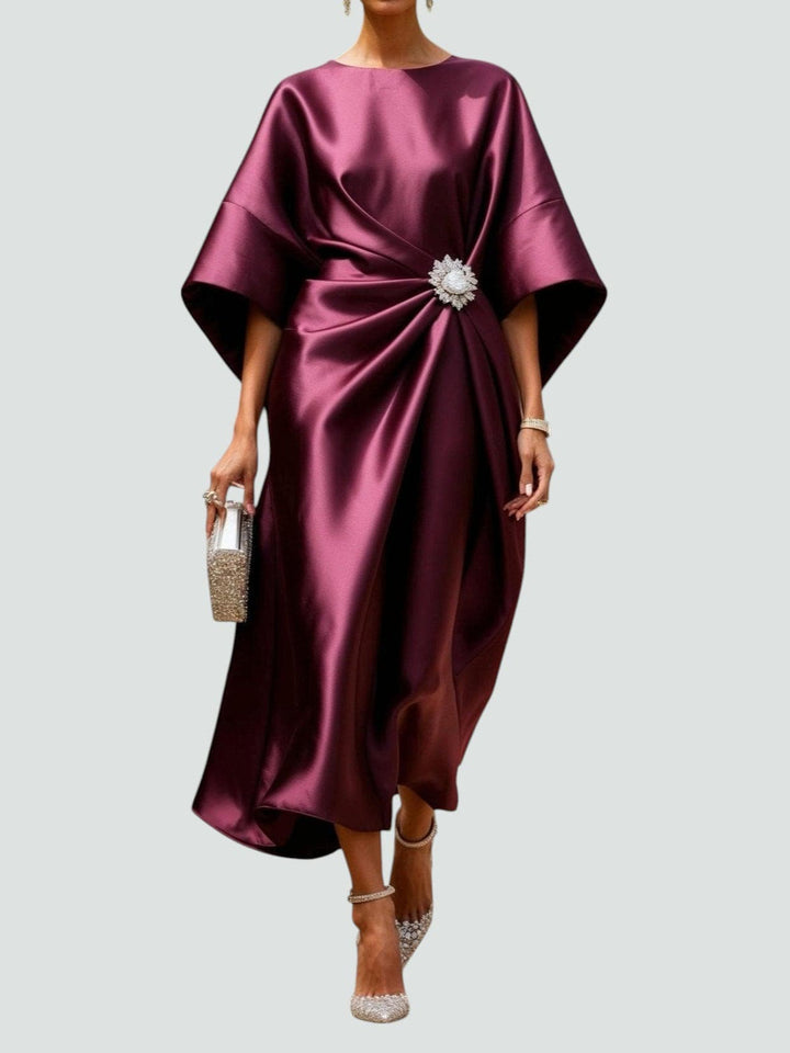 Noveine - Modern Satin Cape Sleeve Maxi Dress