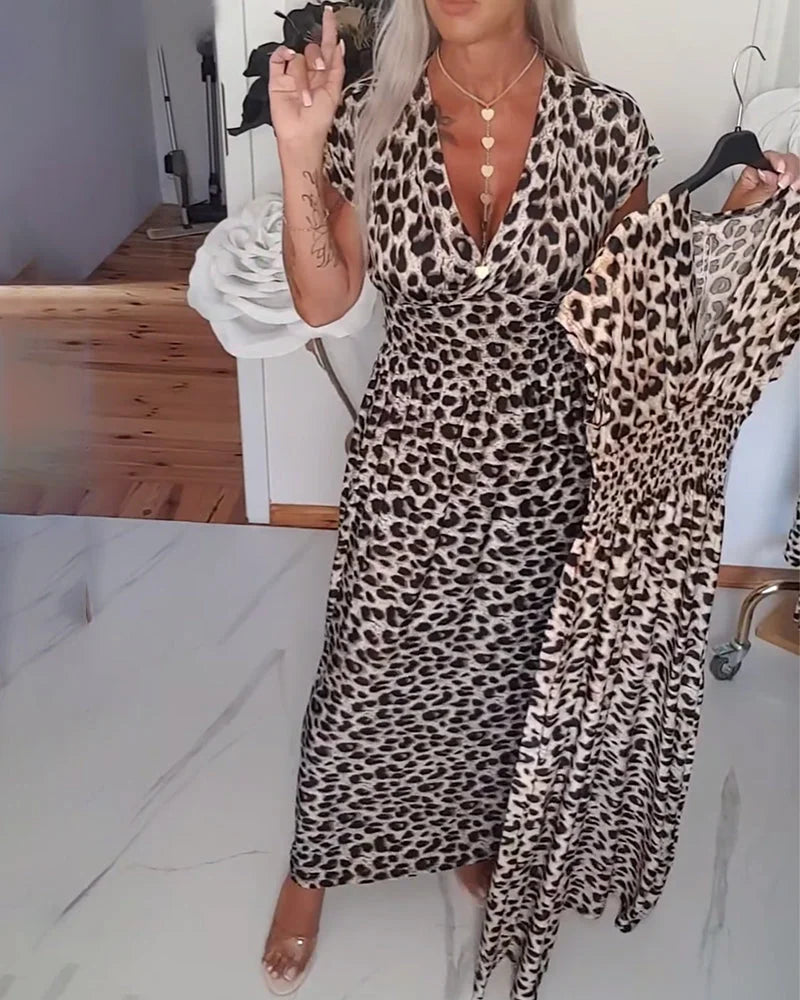 Erendira - Elegant V-neck Leopard Print Dress