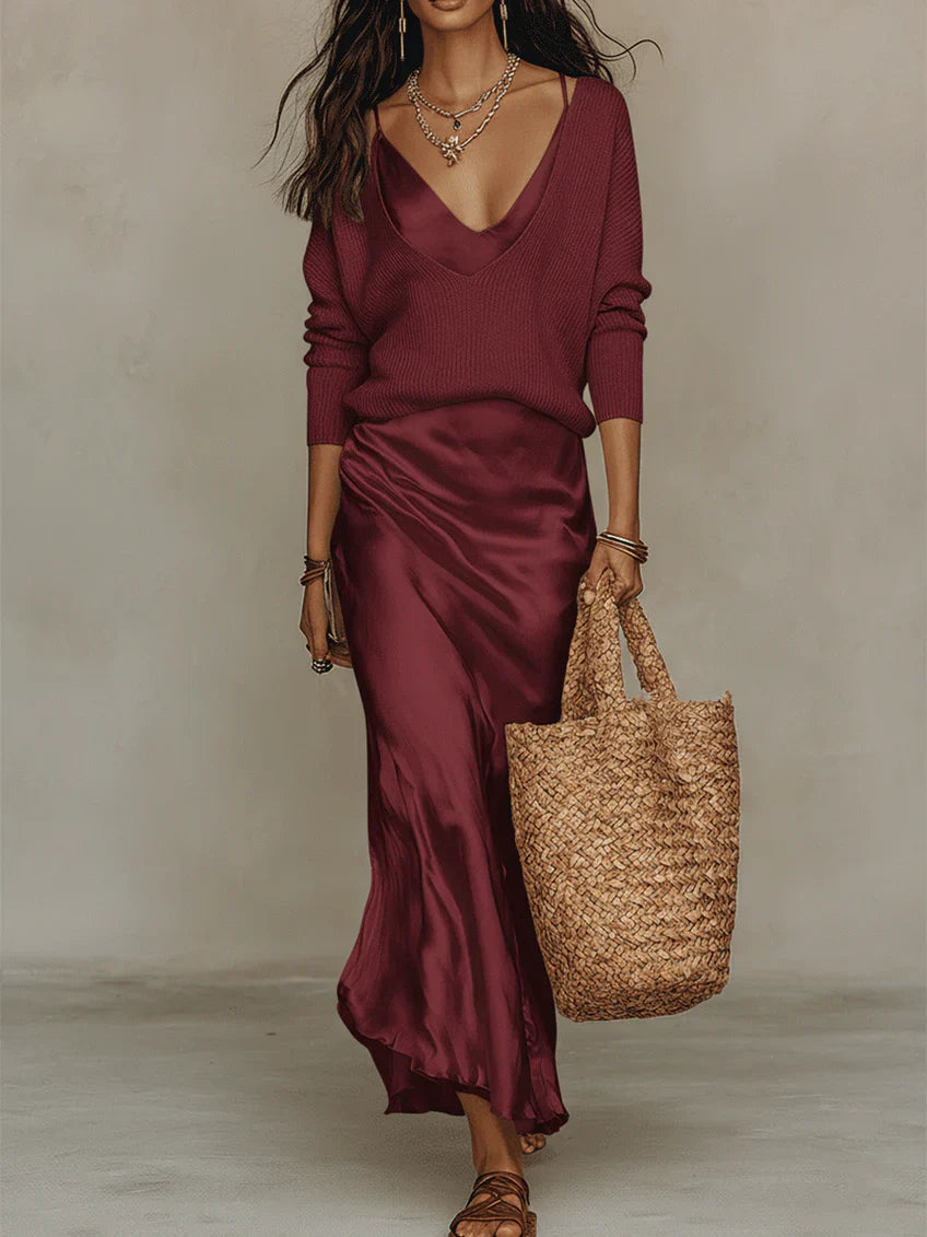 Nelena - Elegant Midi Dress With Sweater