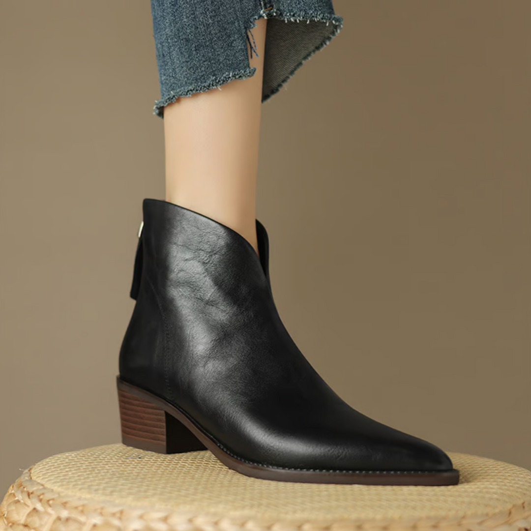 Zabrina - Leather Pointed Toe Ankle Boots
