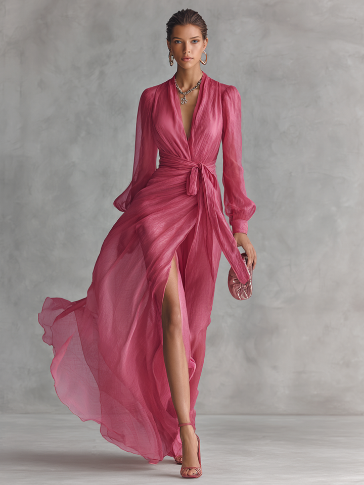 Jalesa - Chiffon Maxi Dress With Tie Waist