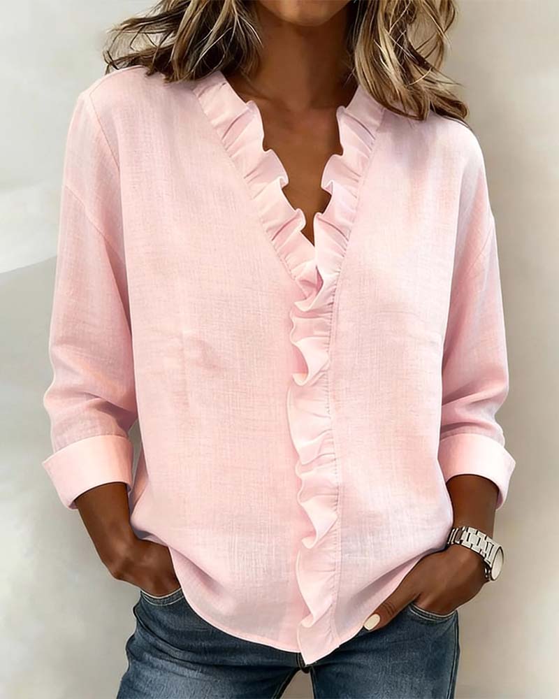 Birute - Stylish Long Sleeves Blouse With V-Neck