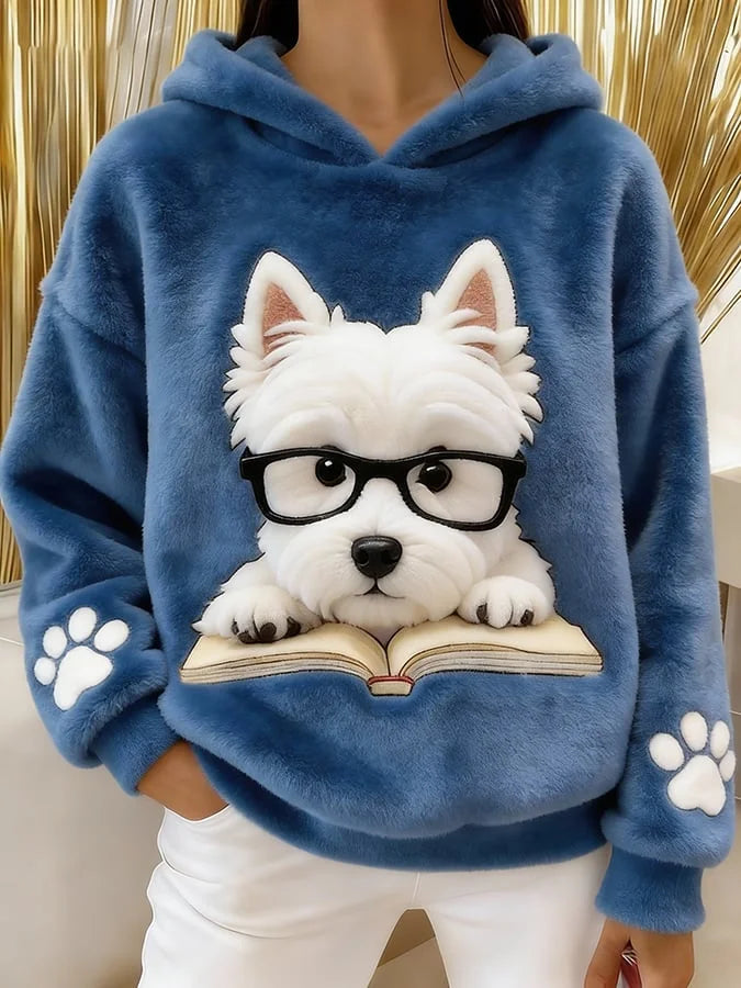 Opalana - Terrier Print Flannel Hooded Sweatshirt