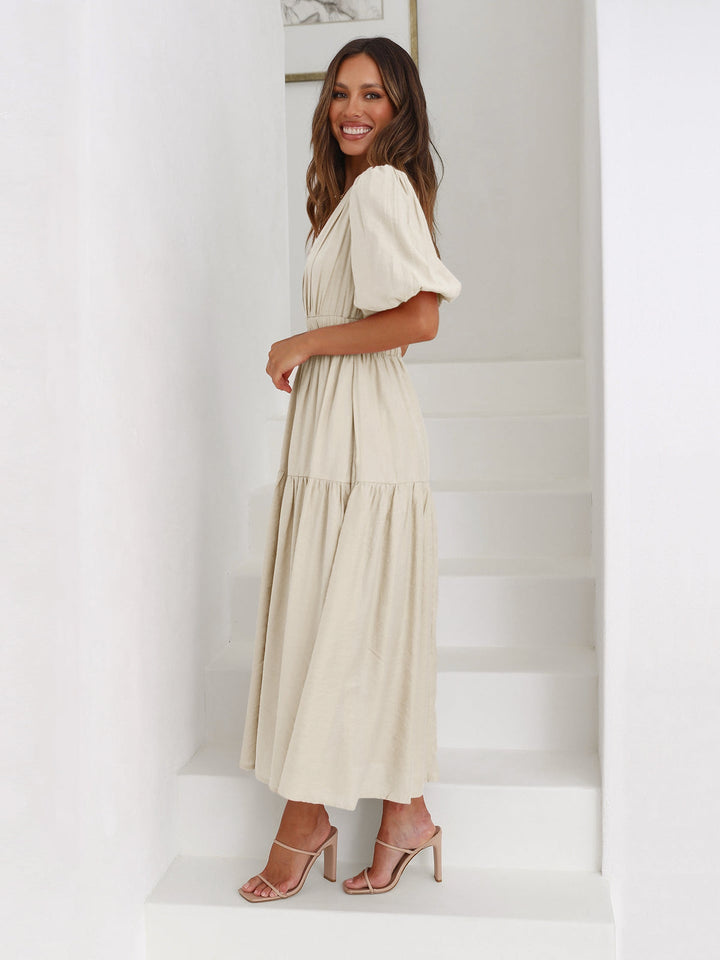 Delphine - Stylish Midi Dress With V-neck And Ruffle Sleeves