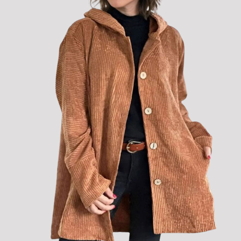 Daleny - Hooded Velvet Button Up Jacket