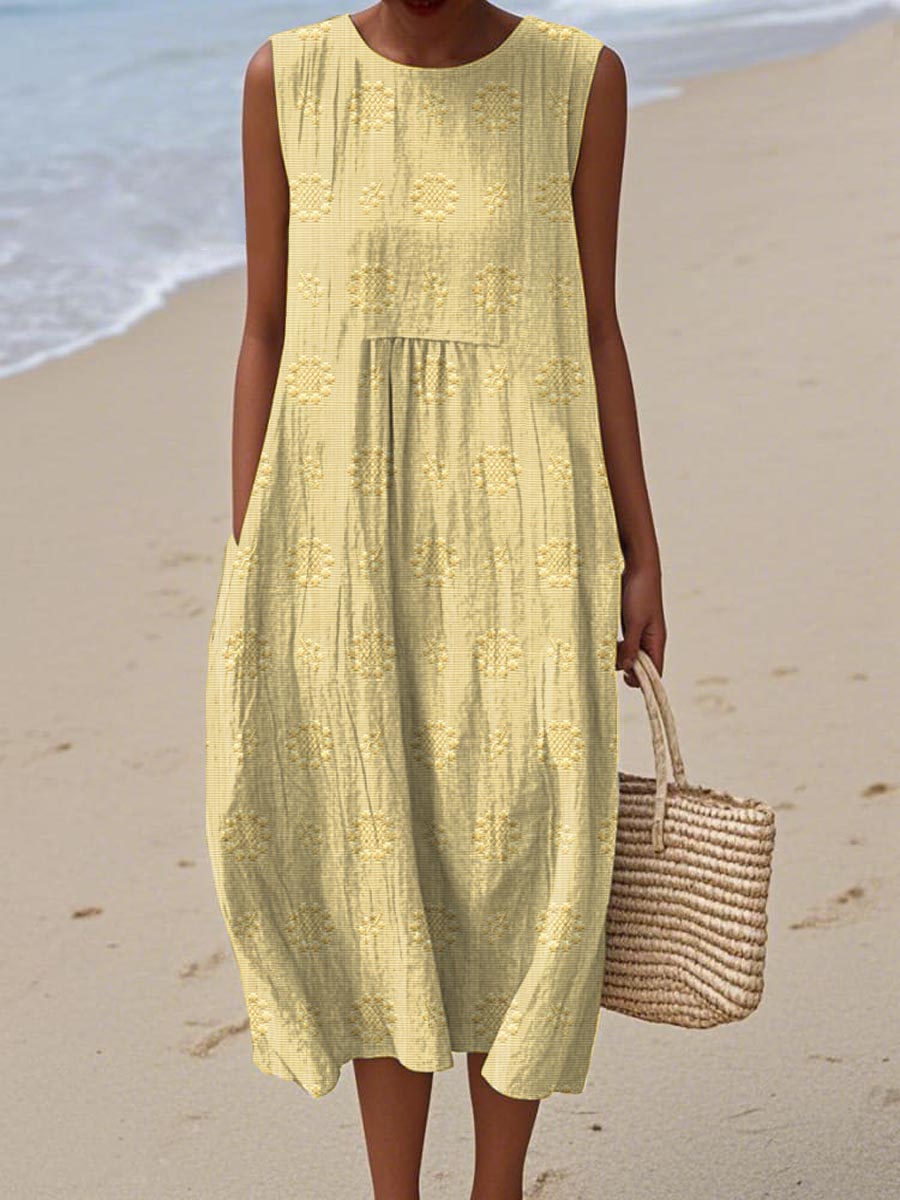 Aikaterini - Elegant Sleeveless Cotton Pocket Dress