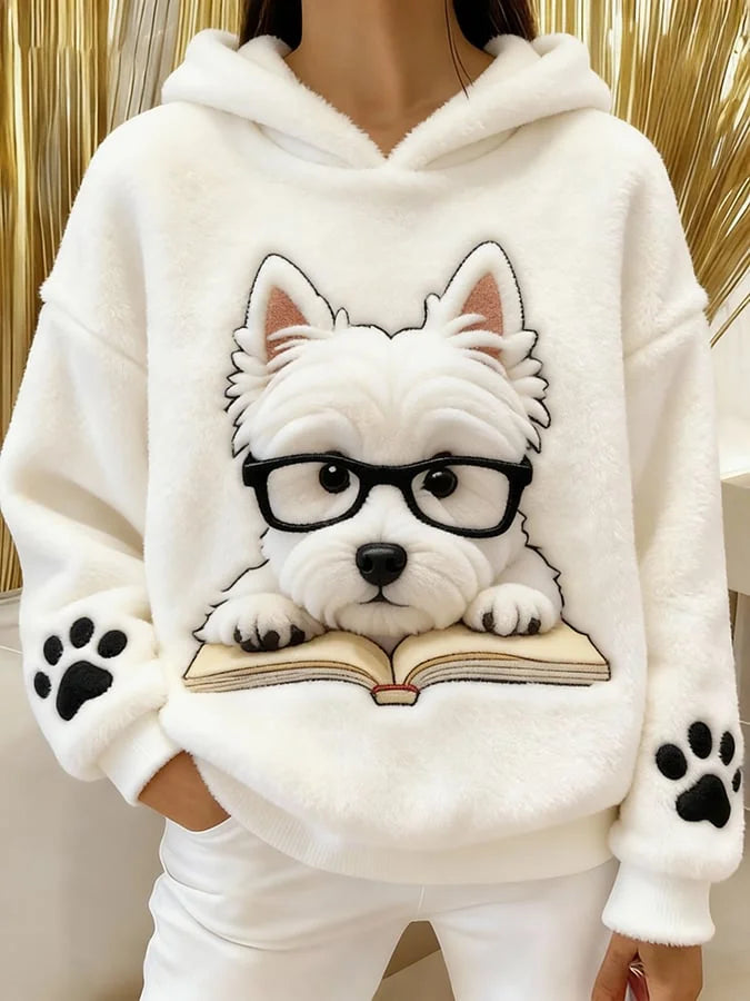 Opalana - Terrier Print Flannel Hooded Sweatshirt