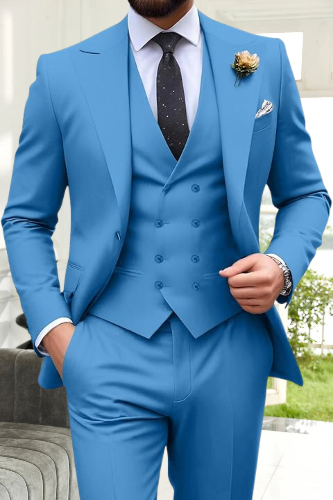 Gremist - Peak Lapel Slim Fit 3 Piece Suits