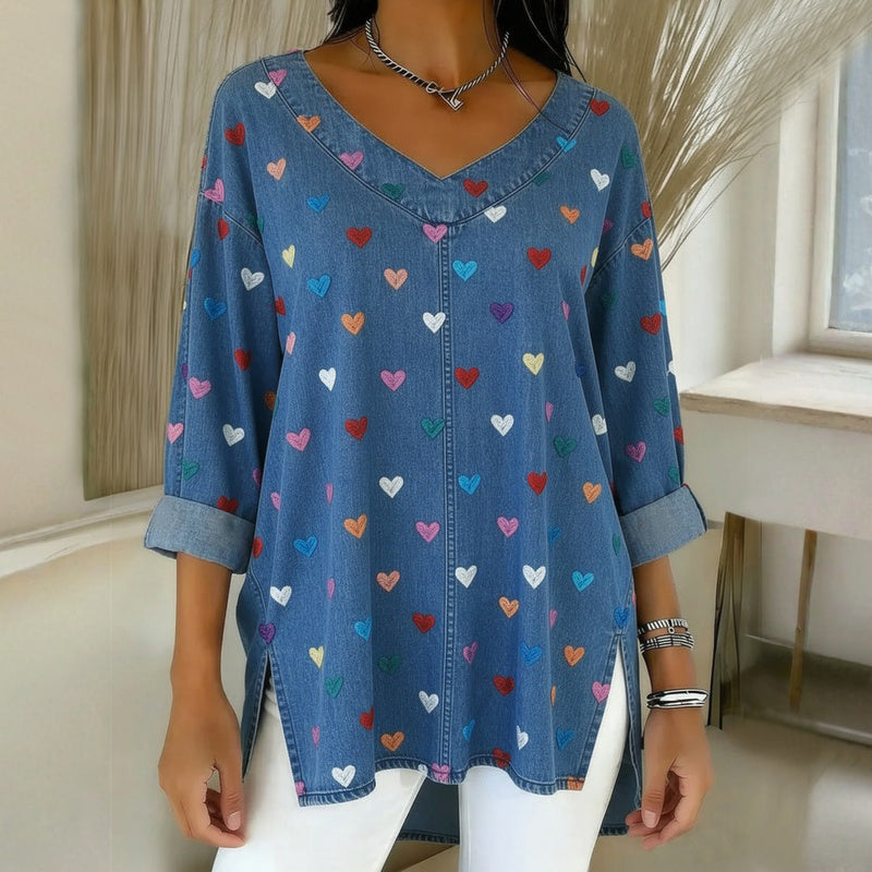 Kerry - Vintage Heart Print Blouse