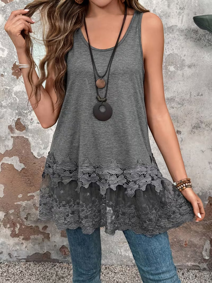 Brannah - Long Vest With Contrast Lace