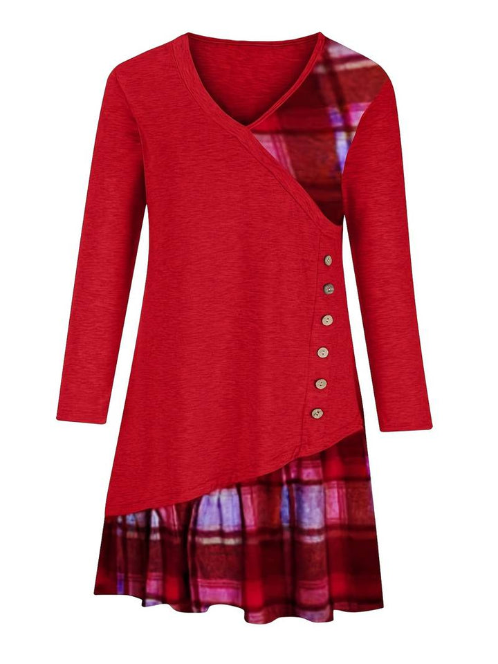 Alinor - Casual Plaid Patchwork Long Sleeve Dress
