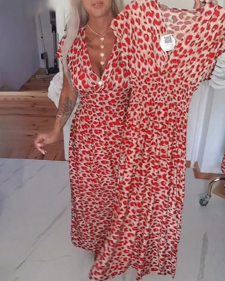 Erendira - Elegant V-neck Leopard Print Dress