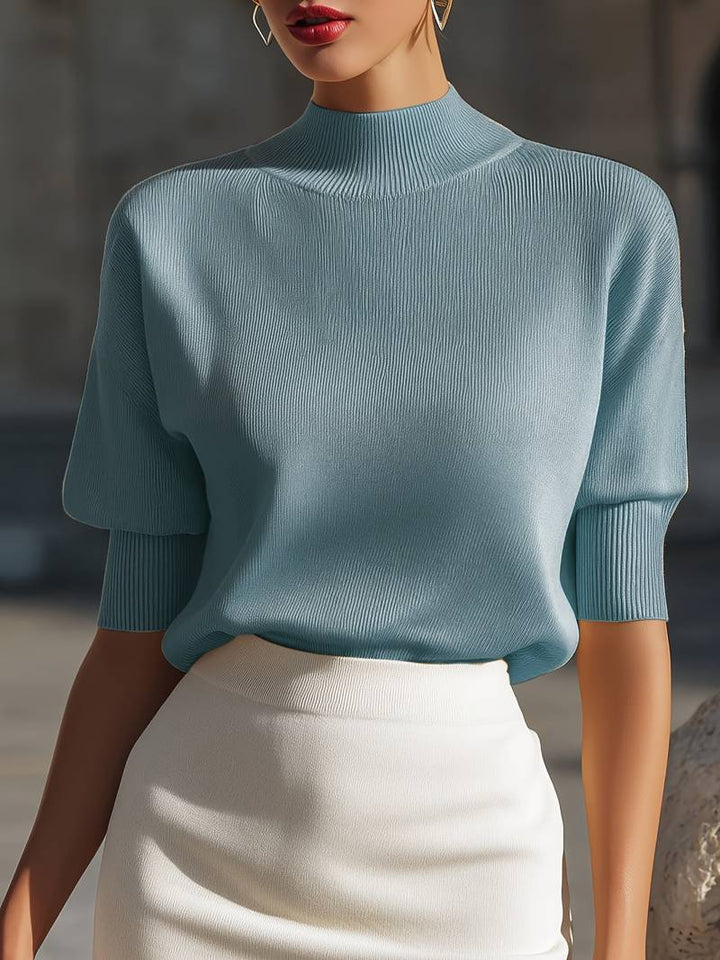 Jenni - Mock Neck Ribbed Short Sleeve Knit Top