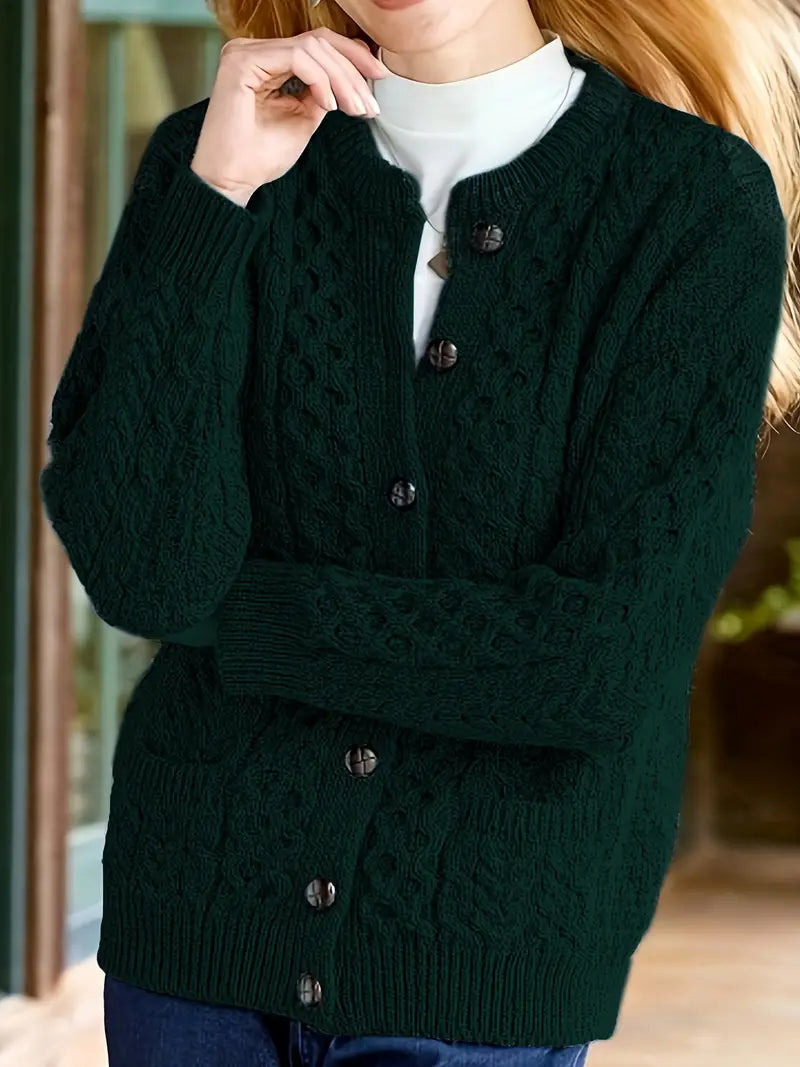 Avery - Cable Knit Button-Up Cardigan