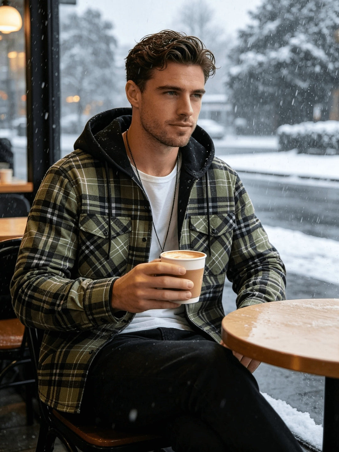 Petrena - Plaid Hooded Jacket With Chest Pockets