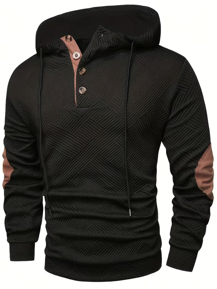 Bertax - Textured Hooded Sweatshirt with Contrast Elbow Patches