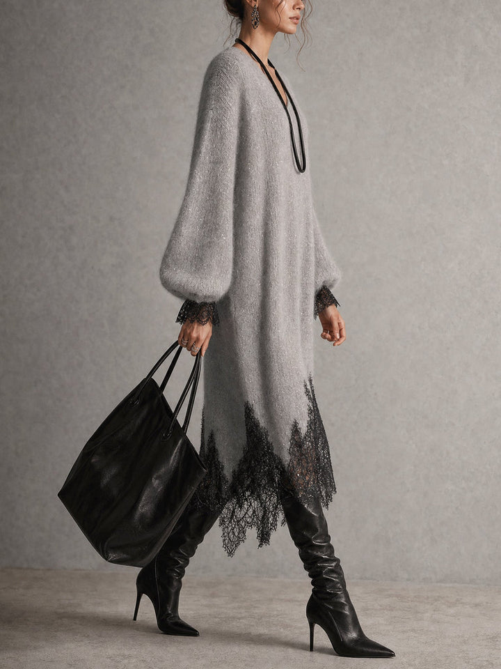 Amalosandra - Knit Midi Dress With Lace