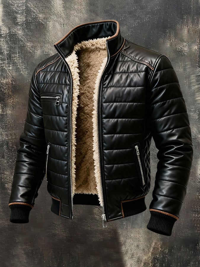 Aleksander - Warm Plush Soft Leather Outdoor Jacket