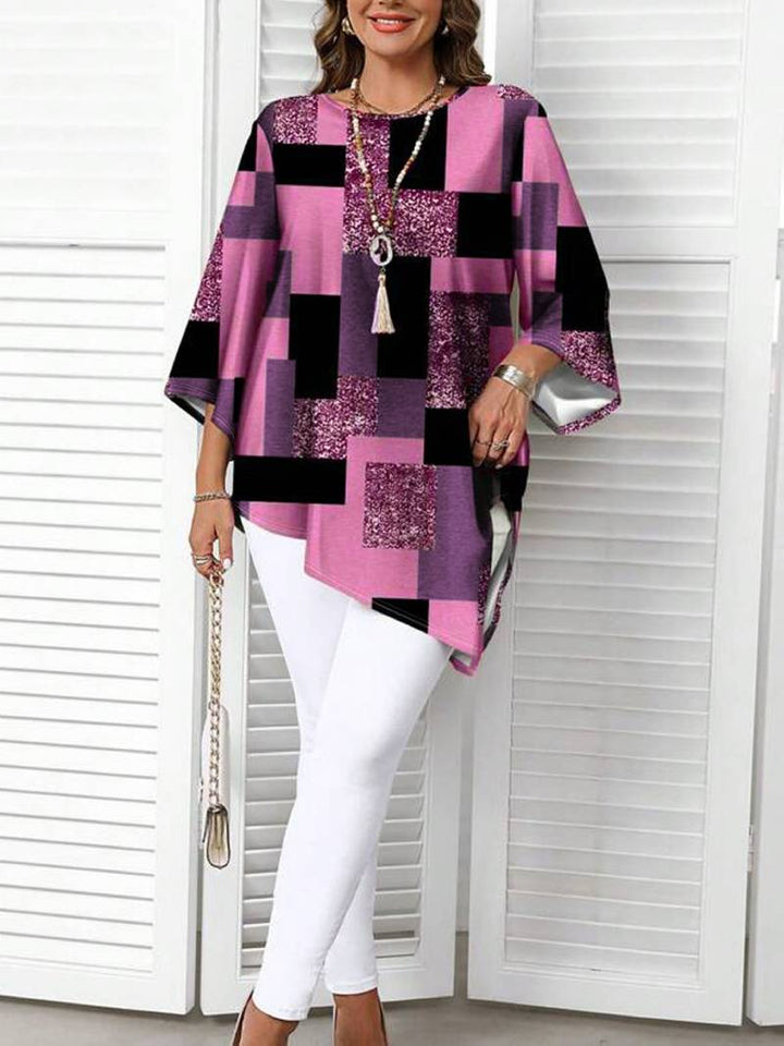 Nurit - Checkered Oversized Printed Blouse With Short Sleeve