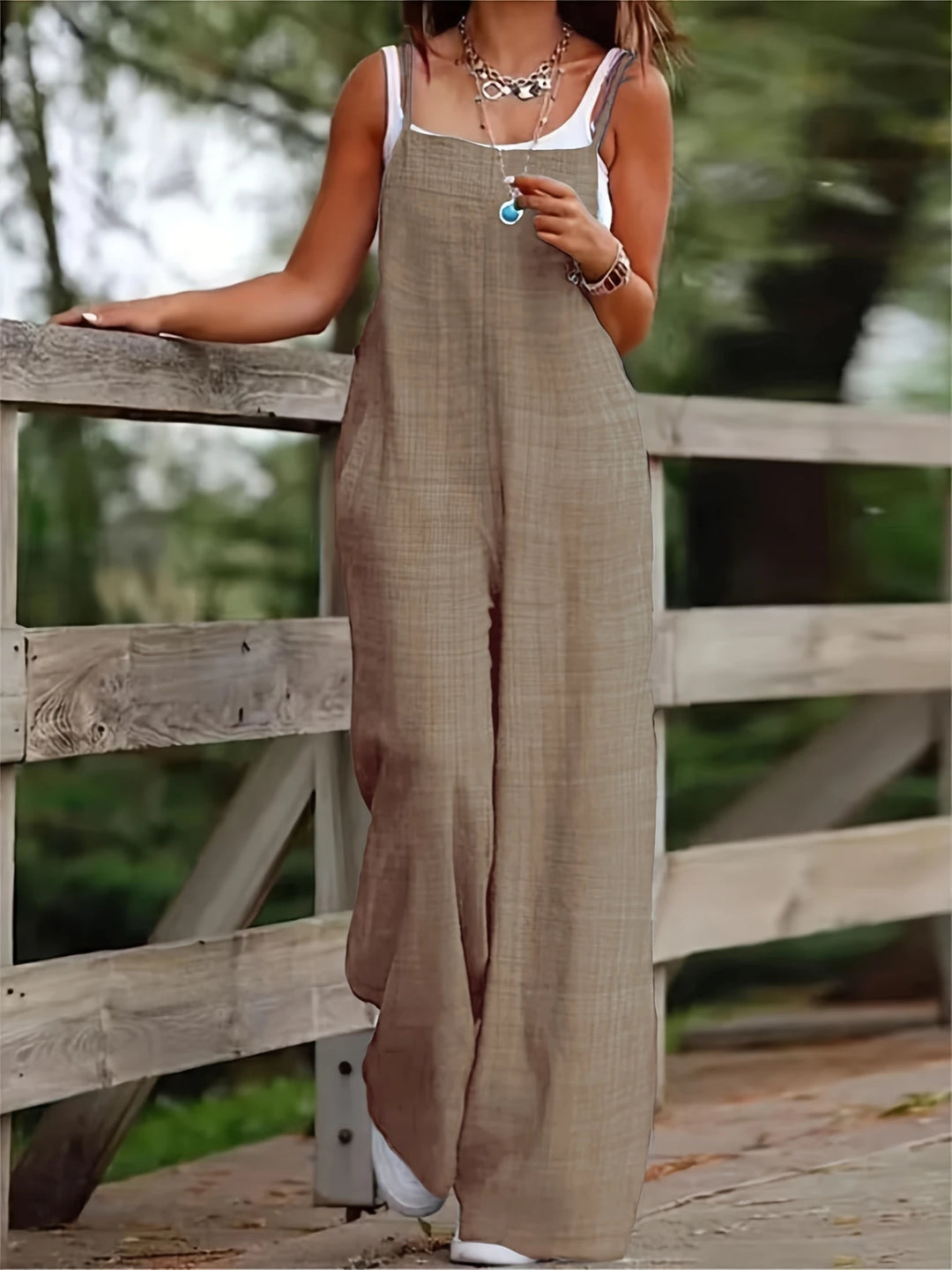 Annia - Casual Wide Leg Overalls With Pockets